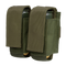 The Condor Double 40mm Grenade Pouch in Olive Drab is made of durable nylon with flap covers, designed to carry and protect two grenades.